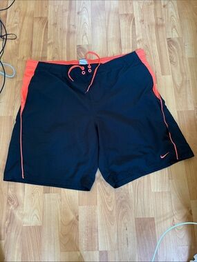 Nike Black Swim Shorts with Bright Orange Trim